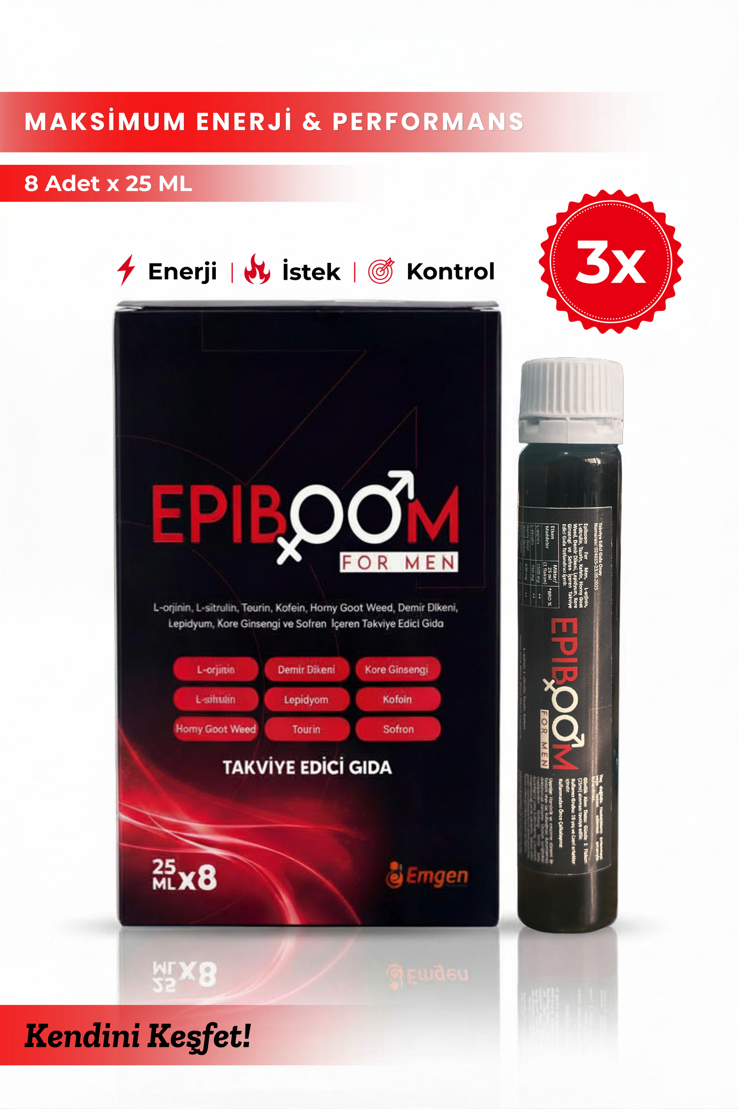 Epiboom For Men Erkeklere Özel Takviye Edici Gıda 8x25 ML 3 Paket